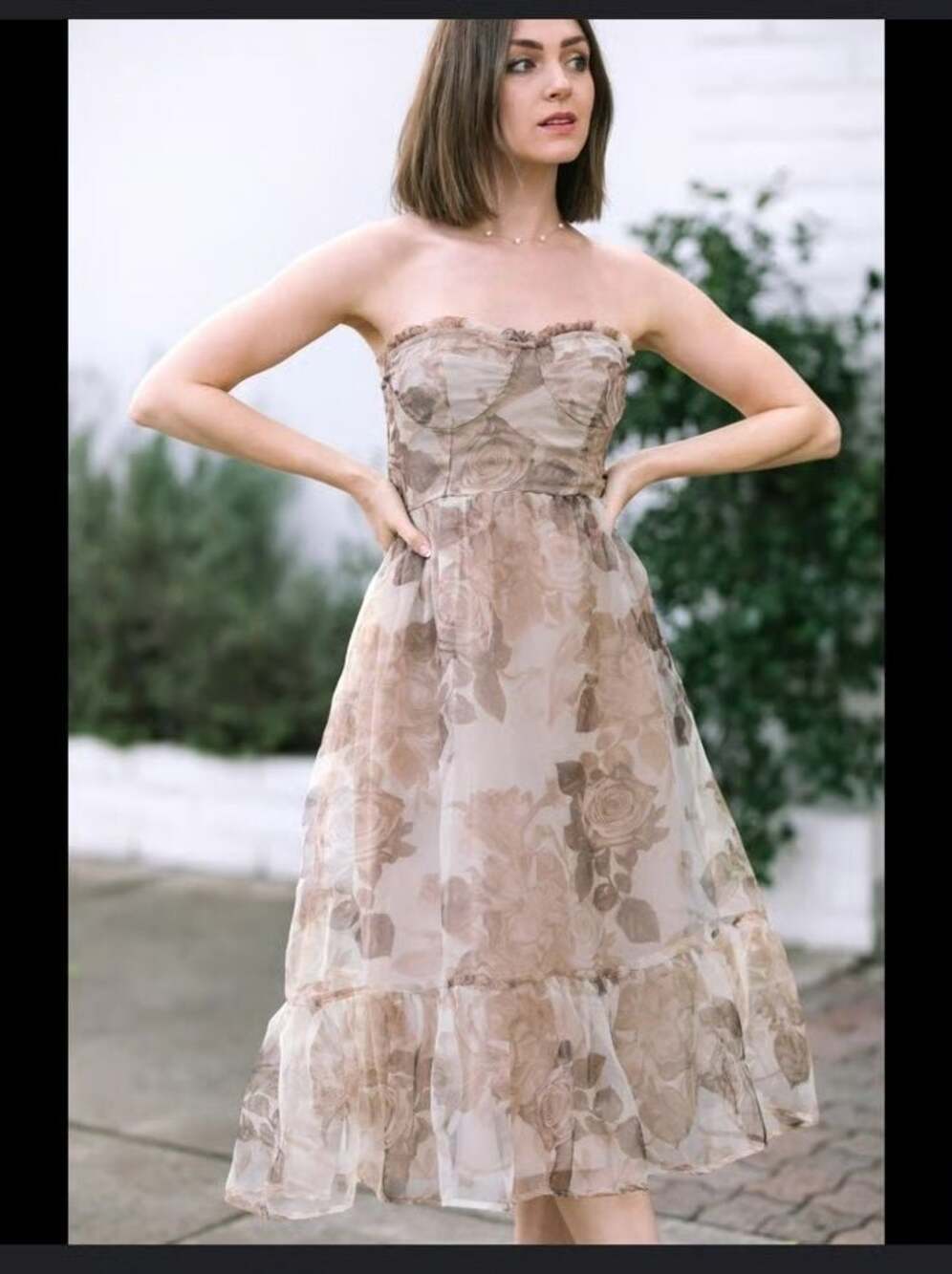 KESTAN.CO Kimberly Dress Chocolate Floral Strapless Midi Size Small